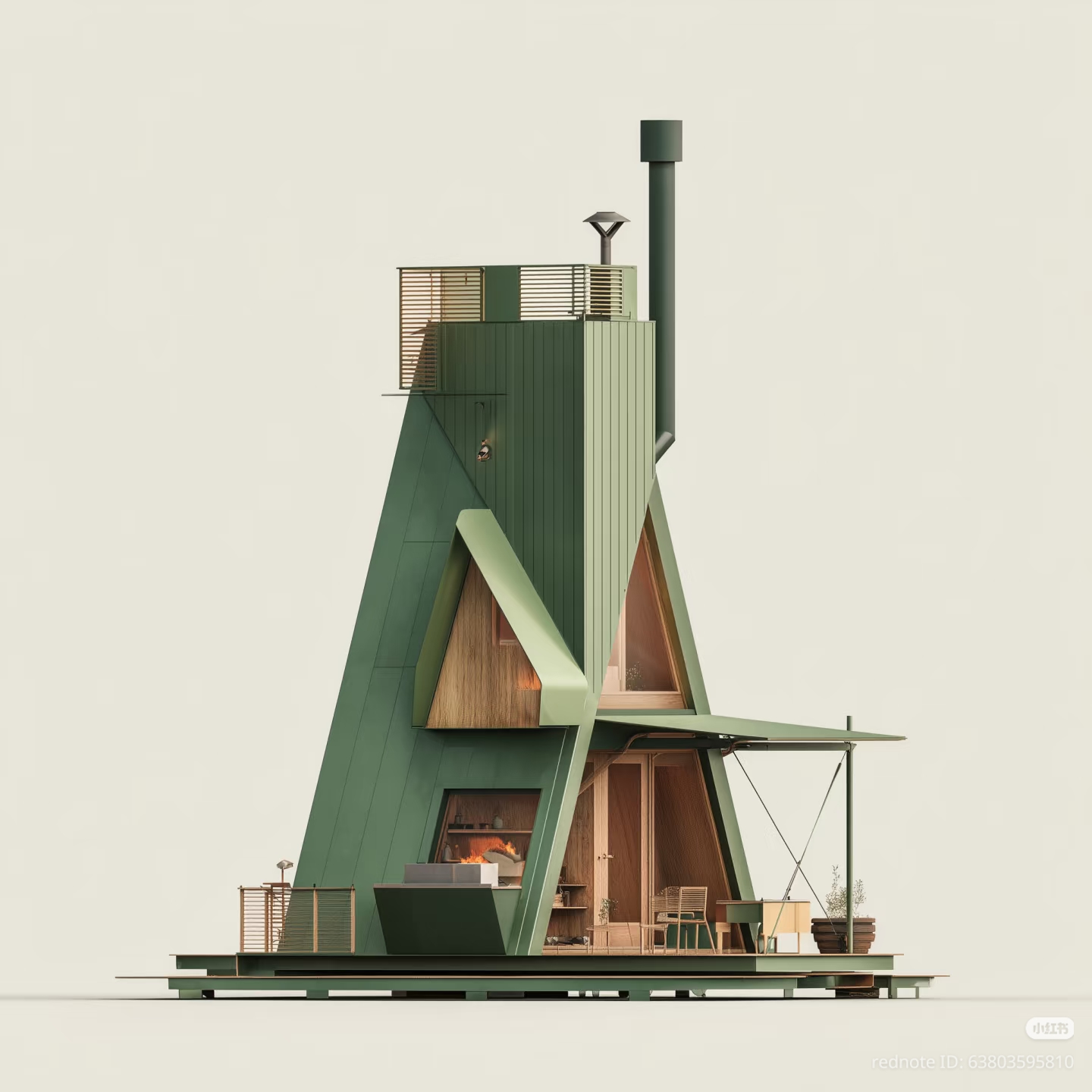 The meme is a 3D rendering of a modern, minimalist, and cozy cottage-style house. The image is a cross-section of the house, showcasing its interior and exterior design, with a focus on its natural, earthy, and sustai...