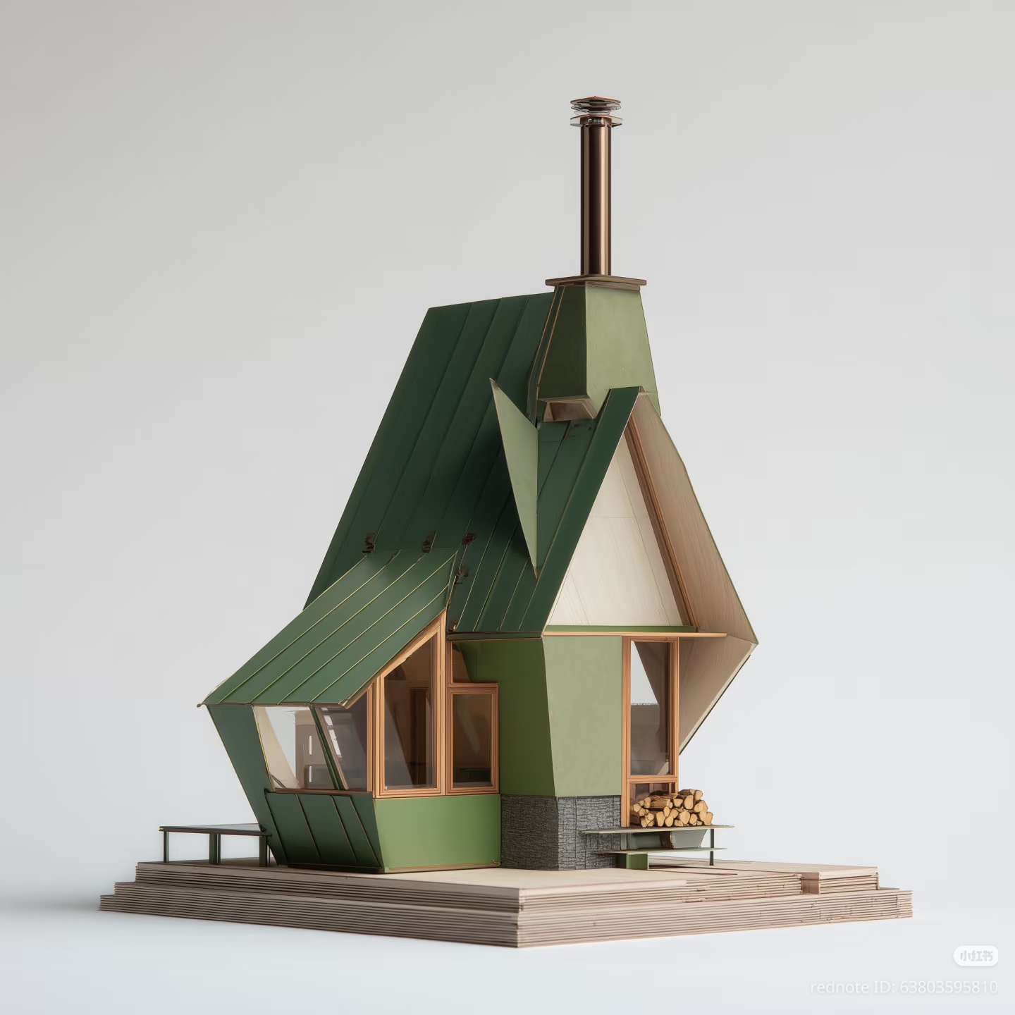 The meme is a photo of a small, cozy, and intricately designed wooden cottage with a sloping roof and a large window. The cottage is nestled in a forest, surrounded by trees and a small stream. The image is captioned...