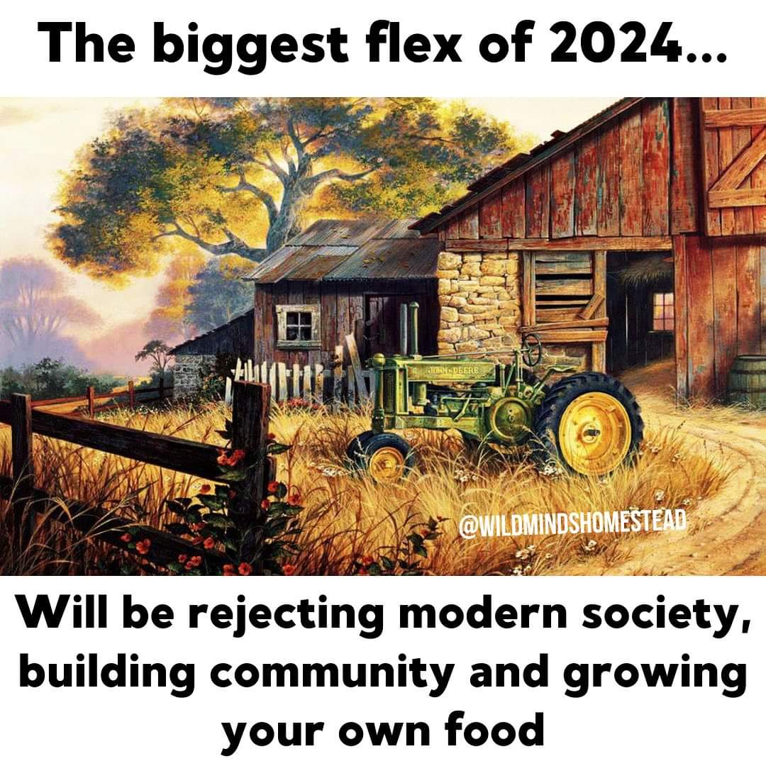 This meme is a play on the Cottagecore aesthetic, which is a nostalgic and romanticized vision of rural life. The image depicts a charming, old-fashioned farm scene with a vintage tractor and a rustic barn, evoking a...