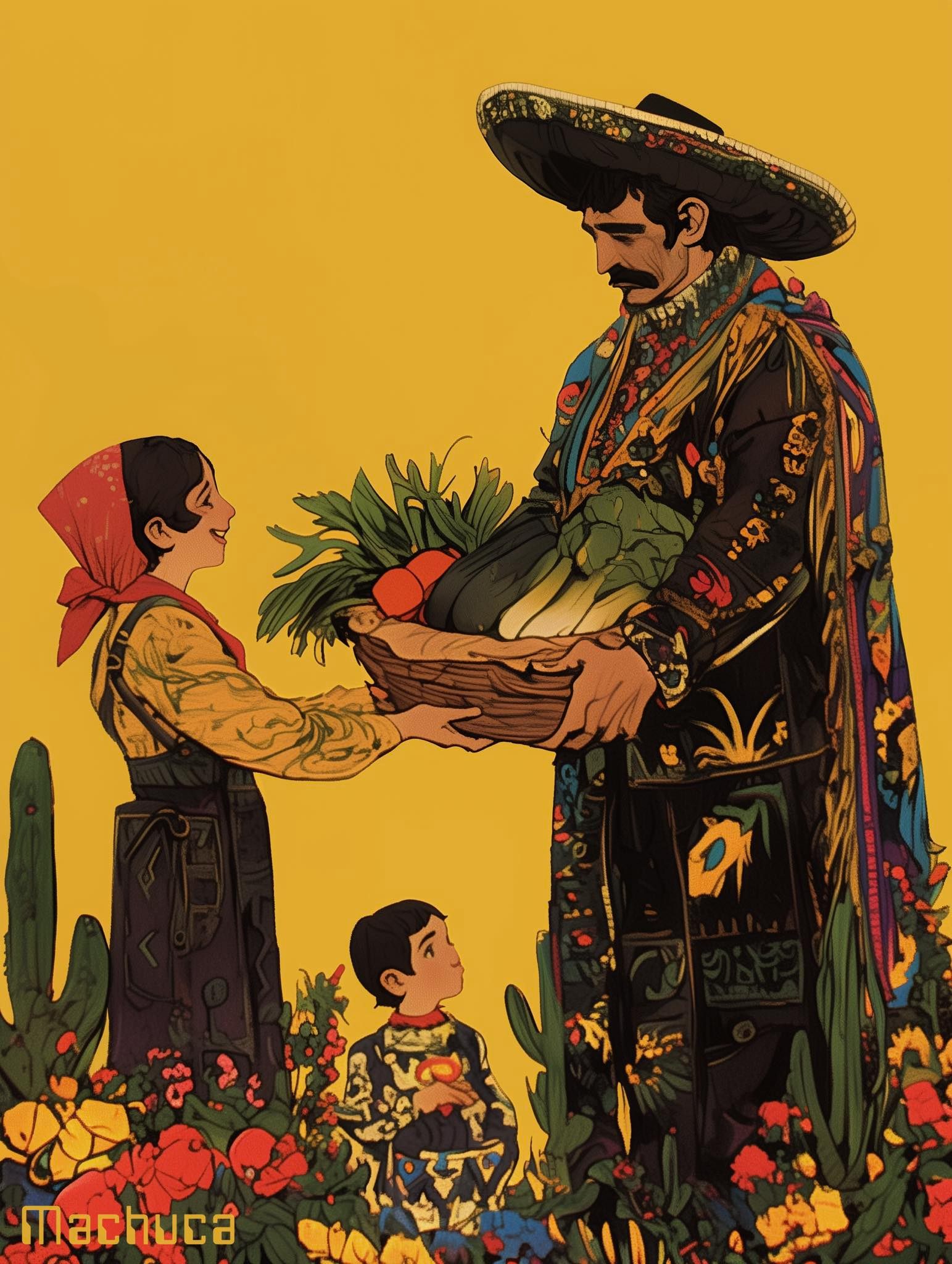 The meme is an image of a person, likely a Mexican, holding a basket of vegetables and a child, with a caption that reads "Macho, Macho, Macho". The image is meant to be humorous, implying that the person is proud of their "macho" (manly) qualities, but is actually just a farmer who's proud of his vegetables.