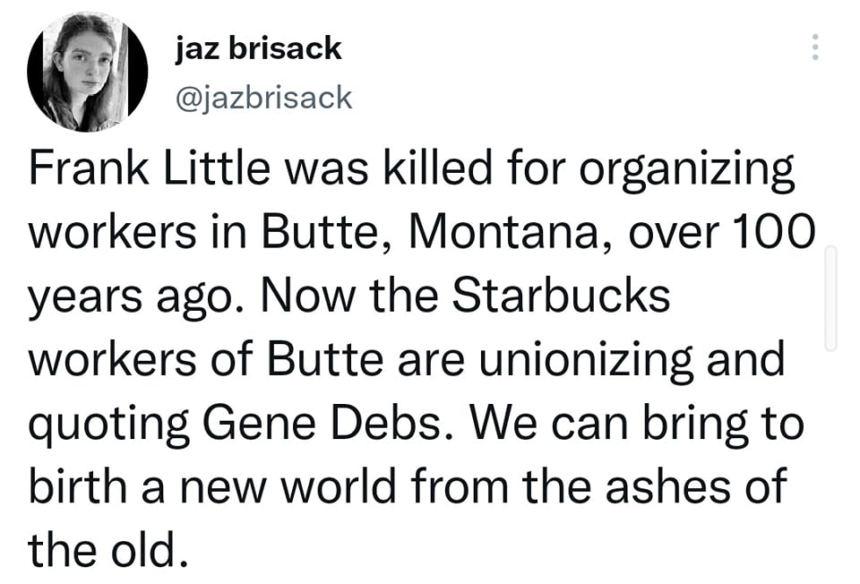 This meme is a humorous comparison between the 2020 death of the owner of a Starbucks in Oregon, who was killed in the crossfire of a robbery, and the 1900s death of the founder of the company. The meme states that the owner of the Starbucks in Oregon was killed "in the crossfire of a robbery" and compares it to the 1900s death of the founder of the company, saying that we can "bring to birth a new world from the ashes of the old".