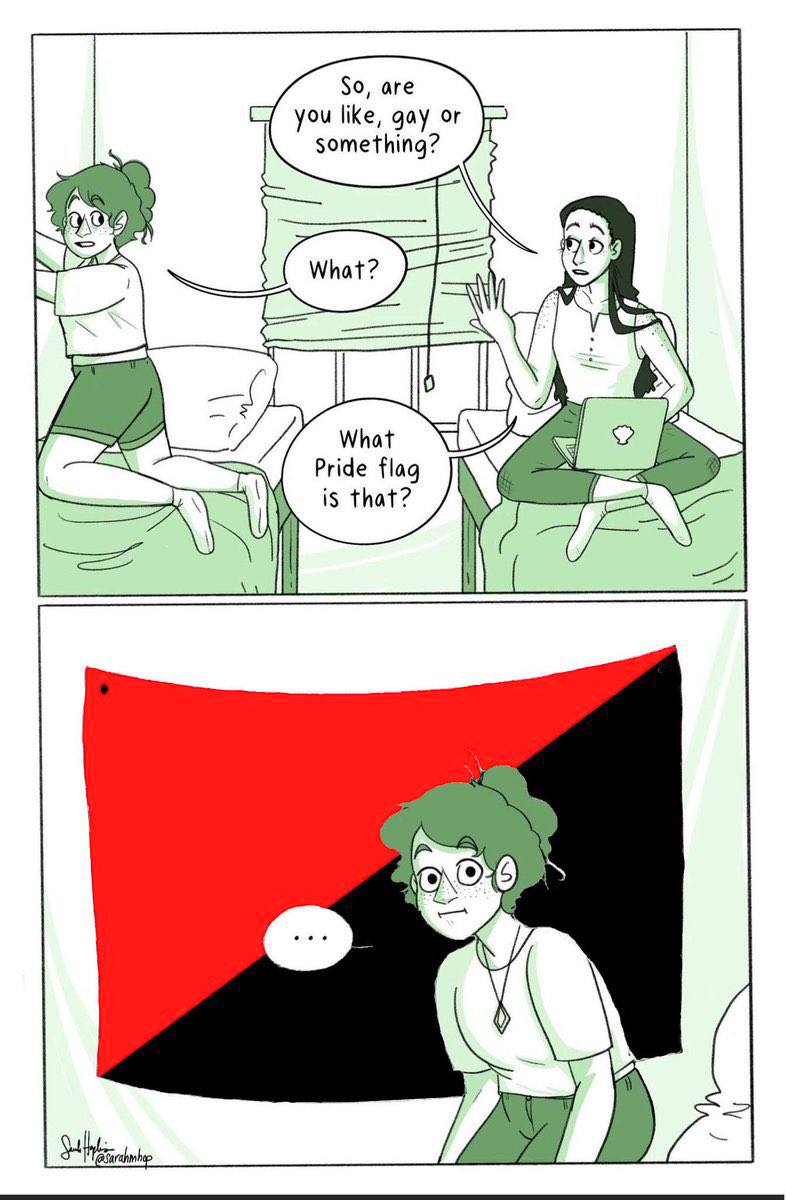 This meme is a humorous exchange between two characters. The first character asks if the other is gay or something, and the second character responds with "what pride flag is that?" implying that the first character is displaying a pride flag in a way that is not clear or recognizable.