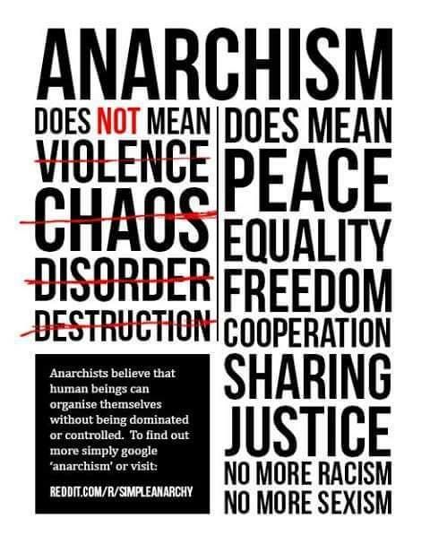 This meme is a satirical image that pokes fun at the stereotype of anarchy being associated with chaos and destruction. The image displays a list of words that are commonly associated with anarchy, but with "not" added to the beginning of each word. For example, "anarchy" is written as "not anarchy", "chaos" is written as "not chaos", and so on. The text at the bottom of the image reads: "Anarchists believe that human beings can organize themselves without being dominated or controlled. To find out more, simply visit: reddit.com/r/simpleanarchy."