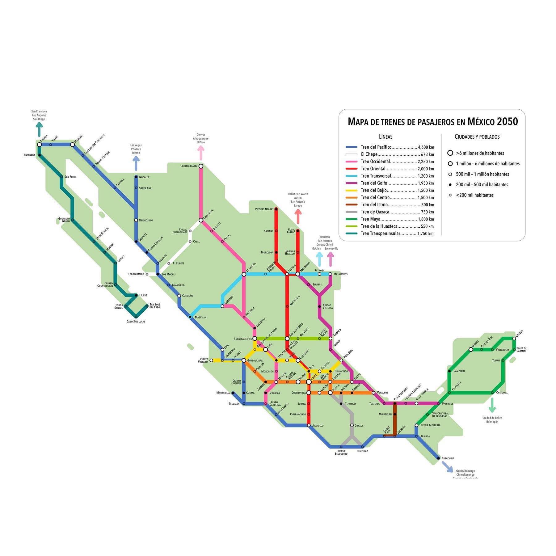 The meme is a map of Mexico's public transportation system, specifically the Metro system in Mexico City, presented as a map of Mexico. The map is labeled "Mapa de trenes de pasajeros en México 2050" which translates to "Map of passenger trains in Mexico 2050". The map is a humorous and satirical representation of Mexico's transportation system, with its lines and stations representing different parts of the country.