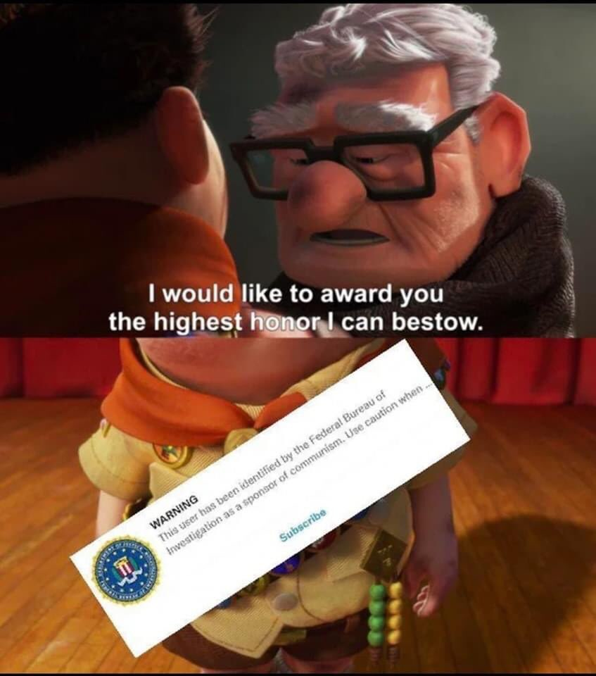 This meme is a humorous take on the classic "I'd like to award you" scene from the movie Up. In the image, the character Carl Fredricksen is saying "I'd like to award you the highest honor I can bestow" to a character, but the text is interrupted by a "I'd like to award you" notification from the website Reddit, which is a humorous twist on the original quote. The image is likely meant to be funny and ironic, poking fun at the idea of a serious award being interrupted by a mundane online notification.