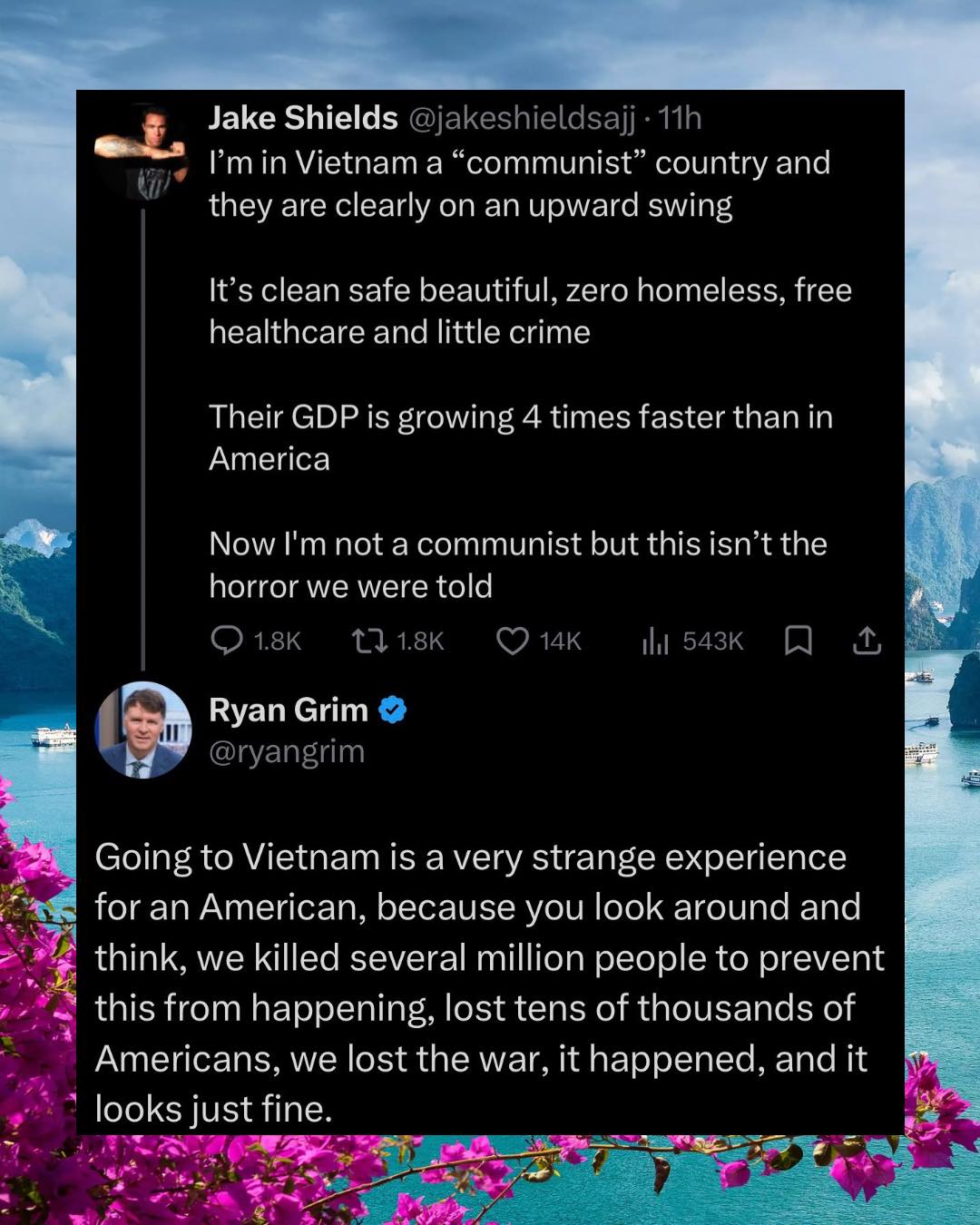 The meme is a satirical commentary on the perceived contradictions and hypocrisies of anti-communist individuals. The image features a tweet by Jake Shields, a former mixed martial artist, who describes his experience...