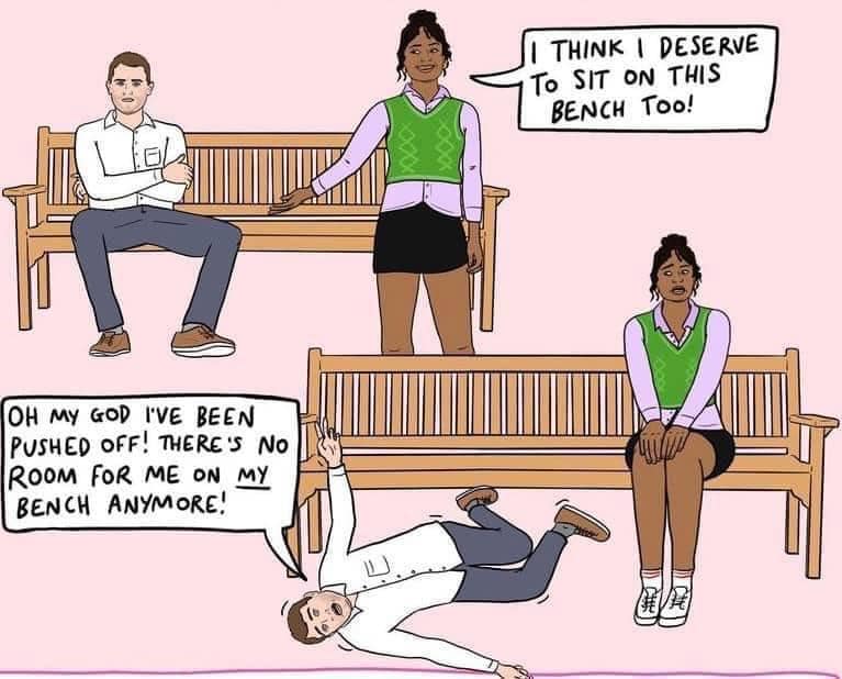 This meme is a play on the common phrase "you can sit on my bench" and its opposite, "you can't sit on my bench". The image shows a person sitting on a bench, with a sign that says "You can sit on my bench" next to it. However, the text below the bench reads "You can't sit on my bench" and is accompanied by a person being pushed off the bench by a woman, with the caption "You can't sit on my bench" and the phrase "I think I deserve to sit on this bench too" written in a speech bubble.