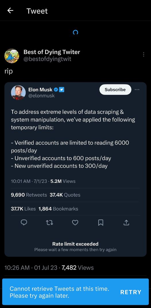 The meme is a screenshot of a Twitter thread where a user is complaining about the character limit on Twitter. The user is saying "RIP" (rest in peace) to the character limit, implying that it's no longer available. The user is likely joking about the limit being gone, but it's a clever way to poke fun at the fact that it's no longer available.
