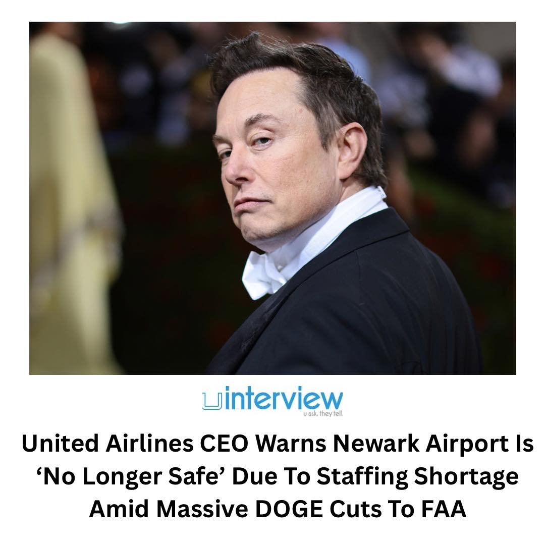 The meme is a photo of Elon Musk with a serious expression. The image is captioned with a news headline that reads "United Airlines CEO Warns Newark Airport Is 'No Longer Safe' Due to Staffing Shortage". The meme is likely a commentary on the irony of a high-profile entrepreneur like Elon Musk, known for his innovative and forward-thinking approach, being involved in a situation that is mundane and bureaucratic.