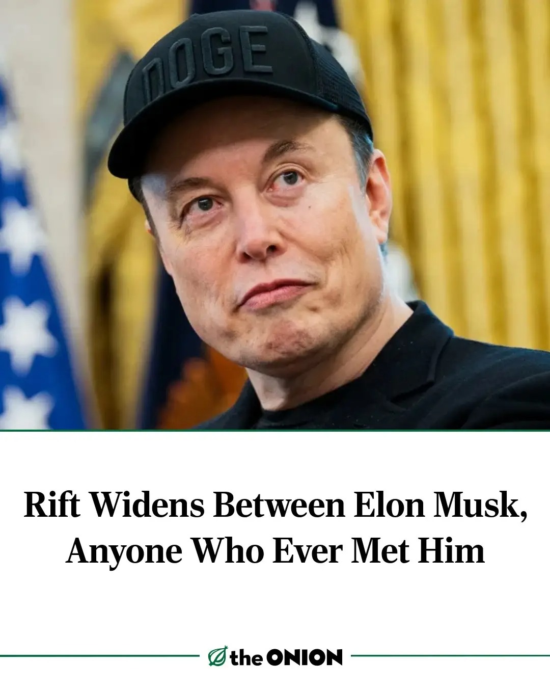 This meme features a photo of Elon Musk, the CEO of SpaceX and Tesla, with a caption that reads "Rift Widens Between Elon Musk, Anyone Who Ever Met Him". The meme is likely a humorous commentary on the idea that anyone who has met Elon Musk has been left with a sense of disconnection or a "rift" with him, implying that his personality or behavior is so off-putting that it's impossible to connect with him. The tone is likely meant to be sarcastic and humorous.