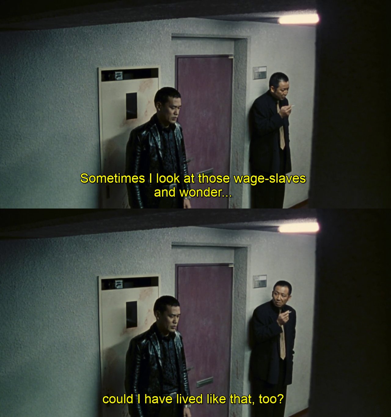 This meme is a screenshot from the TV show "Black Mirror" where a character says "I know I'm not a human being and I don't feel anything. Sometimes I look at those wage-slaves and wonder... could I have lived like them?" The quote is then followed by a character saying "I think I could have lived like that, you know?" The meme is often used to express a sense of envy or resentment towards others who seem to have an easier life.