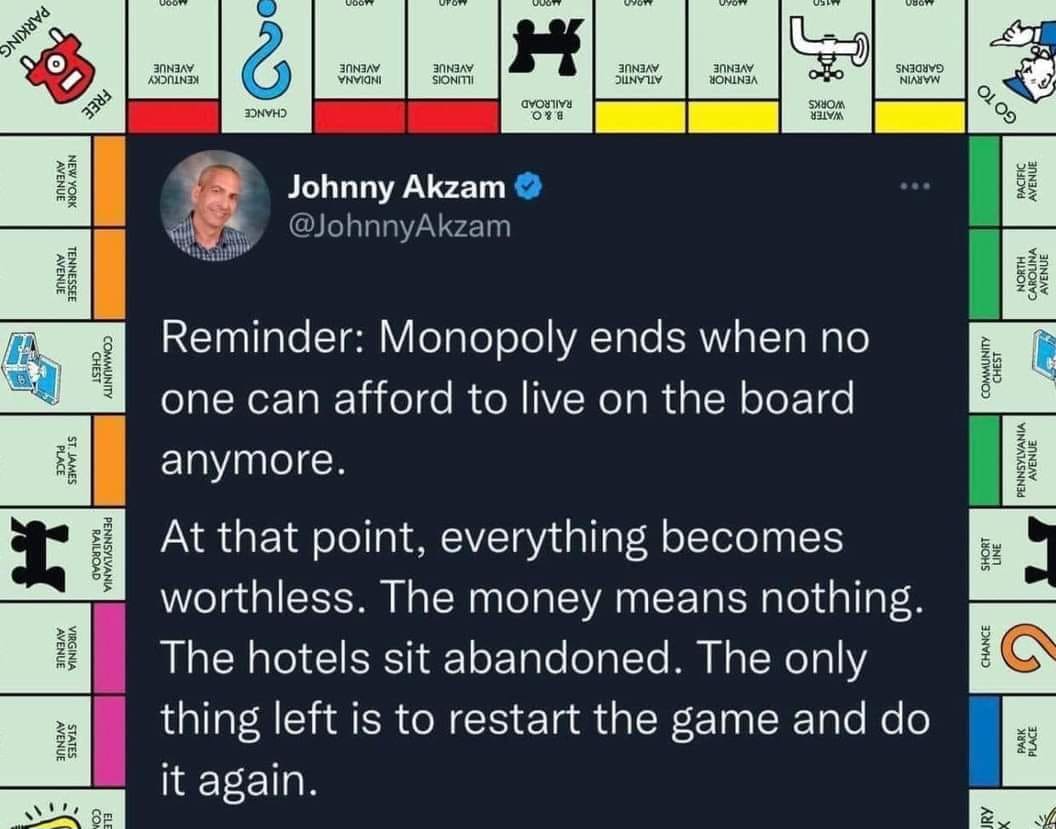 This meme is a humorous take on the classic board game Monopoly. It's a quote from the 1988 film "Wall Street," in which the character Gordon Gekko says, "Greed, for lack of a better word, is good. Greed, is good." However, in this meme, the quote is modified to replace "good" with "Monopoly," and the rest of the quote is rewritten to fit the theme of the game. The quote now reads, "Monopoly, for lack of a better word, is Monopoly. Monopoly, is Monopoly."
