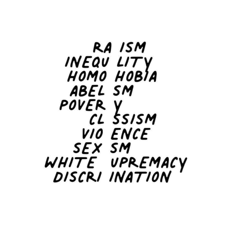 This meme is a visual representation of a list of words, each starting with the same letter, in a cleverly arranged shape to form a face. The text in the image reads: "Racism, Inequality, Homophobia, Ableism, Sexism, Misogyny, Xenophobia, Islamophobia, Transphobia, Homophobia, Transphobia, Racism, Inequality, Homophobia, Ableism, Sexism, Misogyny, Xenophobia, Islamophobia, Transphobia". The meme is likely intended to be humorous or thought-provoking, but its meaning and context would depend on the viewer's interpretation.