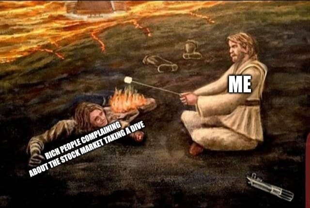 The meme is a humorous illustration of a person being pulled underwater by a diver, with the caption "When you're trying to make a point about the stock market, but everyone just wants to know if you've made any money" and the text "Rich people complaining about the stock market is like" at the top. The image shows a person struggling to escape a diver's grip, with the text "Rich people complaining about the stock market is like" at the top and "When you're trying to make a point about the stock market, but everyone just wants to know if you've made any money" at the bottom.