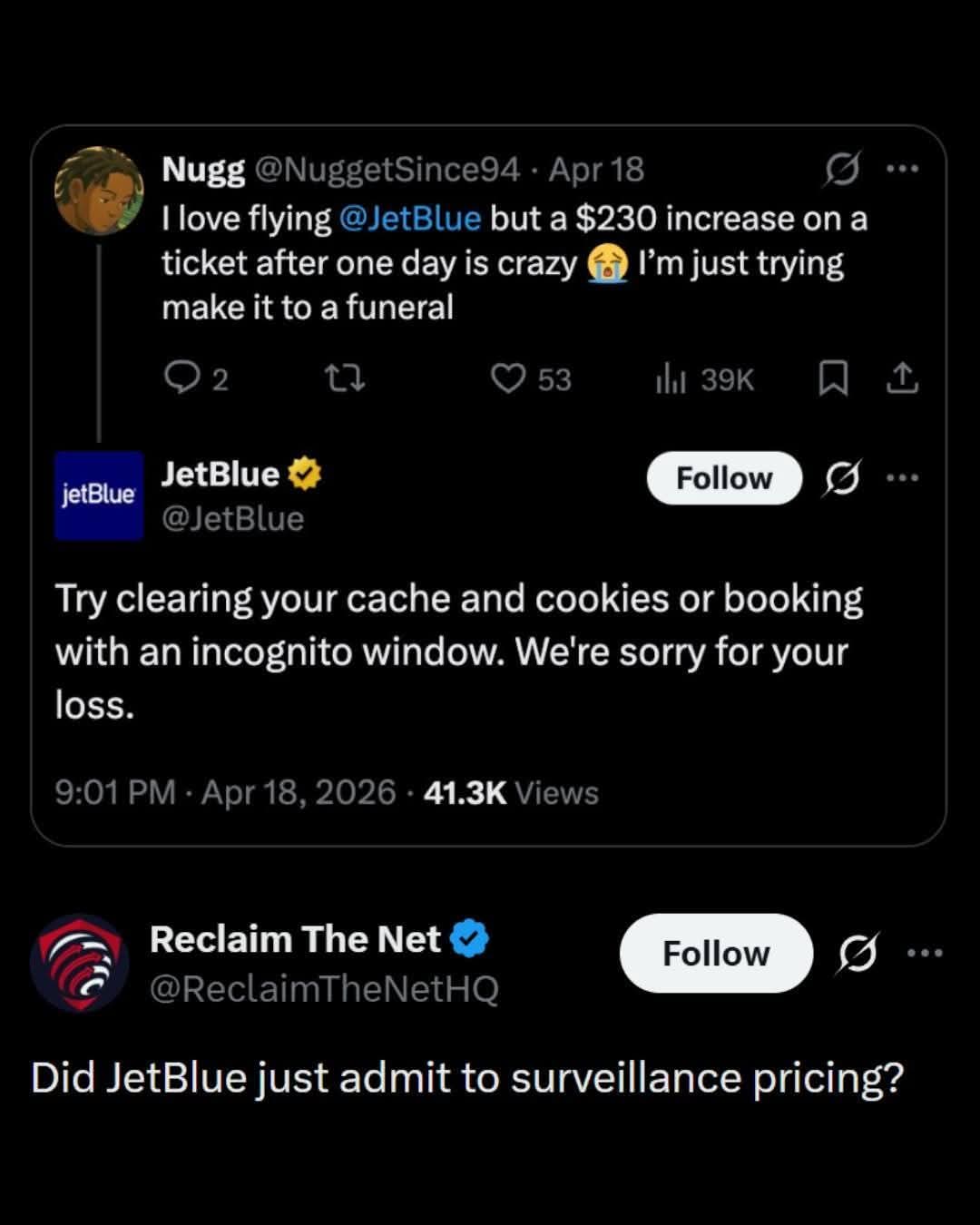 This satirical meme mocks the corporate conspiracy theory that tech giants like Amazon or Google are secretly "tracking" you for targeted advertising while claiming they don't follow you around. The joke implies that...