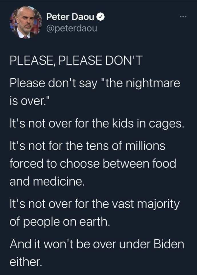 The meme is a screenshot of a tweet from a Twitter account, with the text "PLEASE, PLEASE, PLEASE DON'T SAY 'THE NATION HAS HAD ENOUGH OF THE BIDEN ADMINISTRATION'S MISMANAGEMENT OF THE BORDER'". The text is in a humorous, sarcastic tone, implying that the speaker is frustrated with the situation at the border. The tweet is attributed to a user named "Peter Daou", who is a former Democratic strategist.