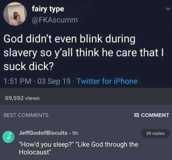 This meme is a screenshot of a Twitter conversation where a user asks "God" if they care that someone's dying and the response is a humorous and sarcastic "In 2 billion years". The text in the image is a quote from a user who asks "God" if they care that someone's dying and the response is a humorous and sarcastic "In 2 billion years".