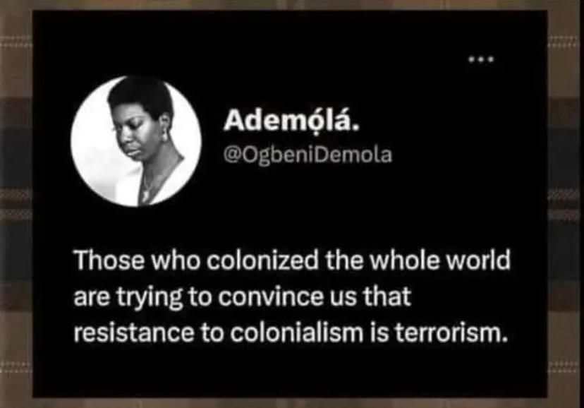 The meme is a screenshot of a tweet from a user named "Ademola" (not "Ademola") with the handle "@OgbeniDemola". The tweet says "Those who say they are oppressed must first destroy their own identity. The oppressor is not a person or a government or a system or a country. The oppressor is your own self, the person you have made to destroy yourself. You are the one you have been waiting for."
