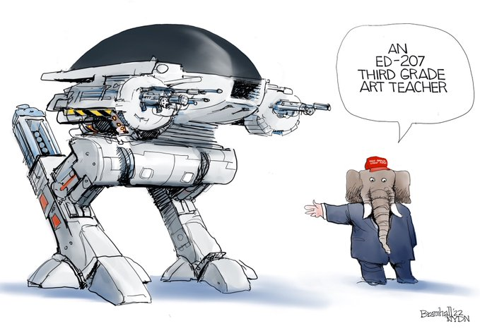 The meme is a play on the classic sci-fi movie "Terminator" where a robot, the Terminator, is sent back in time to kill the leader of the human resistance. In this meme, the robot is replaced with a robot that is a parody of a politician, specifically a Republican, and is sent back in time to kill a teacher, specifically a teacher of elementary school age. The text in the image says "I'll be back" and "I'll be back" is a reference to the movie.