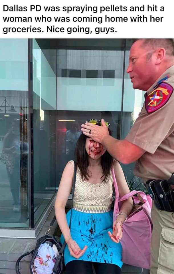 This meme is a humorous image of a police officer comforting a woman who has been hit in the face with a pie. The image shows the officer gently holding the woman's face and speaking to her, while the woman is covered in pie filling and has a shocked expression. The caption reads, "When you're trying to help, but you're not a doctor."