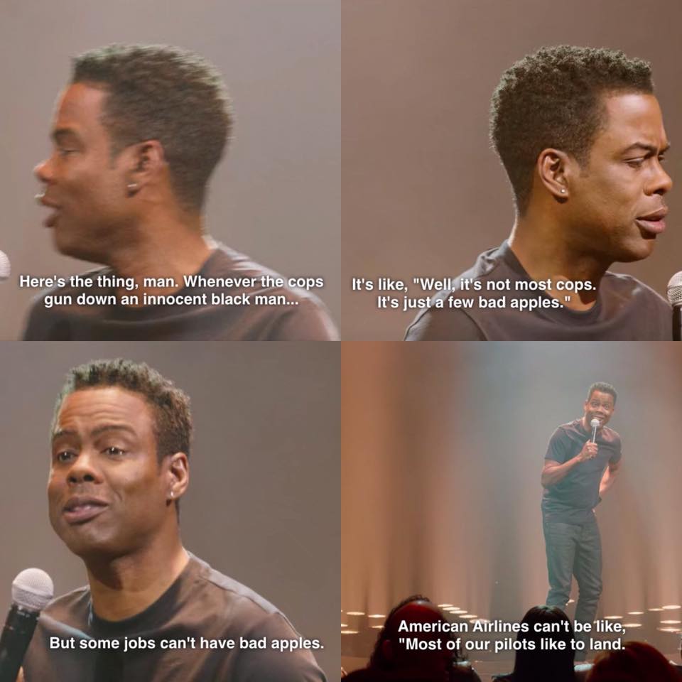 The meme is a screenshot of a TV show where a comedian is talking about a joke about racism. The text "In 2-3 sentences, describe this meme for someone who cannot see it" is at the top, and the comedian says "Here's the thing, man. When you put the word 'racist' in front of 'cops', the first thing that comes out is racist cops. And then you say, 'They're not racist cops.' And then you say, 'They're not racist cops.' And then you say, 'They're not racist cops.'" The text "In 2-3 sentences, describe this meme for someone who cannot see it" is at the top.