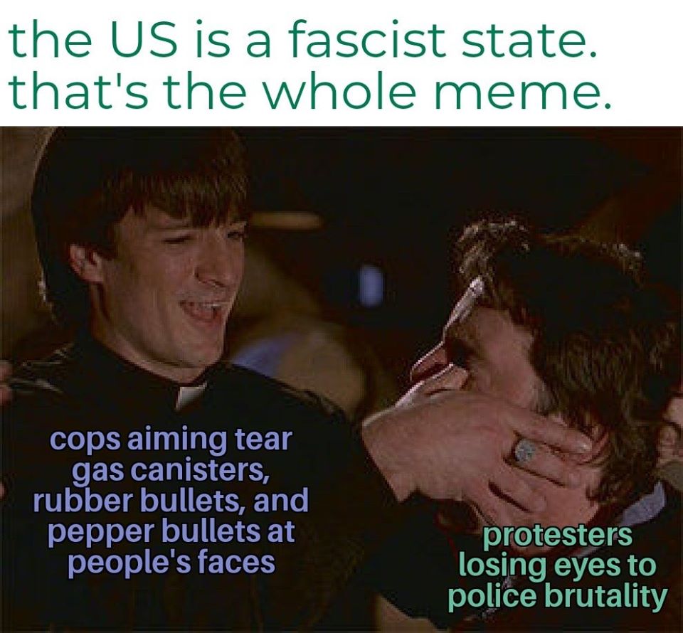 This meme is an image of a scene from the movie "The Usual Suspects" where a character is being choked by another. The image is captioned with a quote from the movie, "The greatest trick the devil ever pulled was to make you think he existed", but with a twist. The text "the US is a fascist state. that's the whole meme" is overlaid on the image, implying that the scene is a commentary on the US government's handling of protests and the police's use of force.