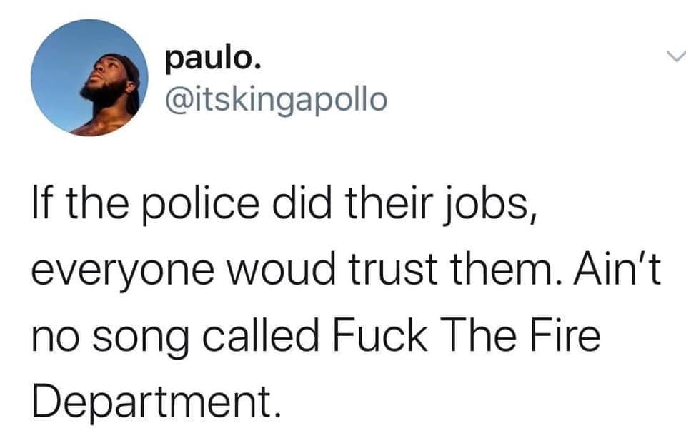 This meme is a screenshot of a tweet that reads: "In the event of an emergency, please remain calm and follow the instructions of the authorities. However, if the police do show up, tell them I said f*** it."