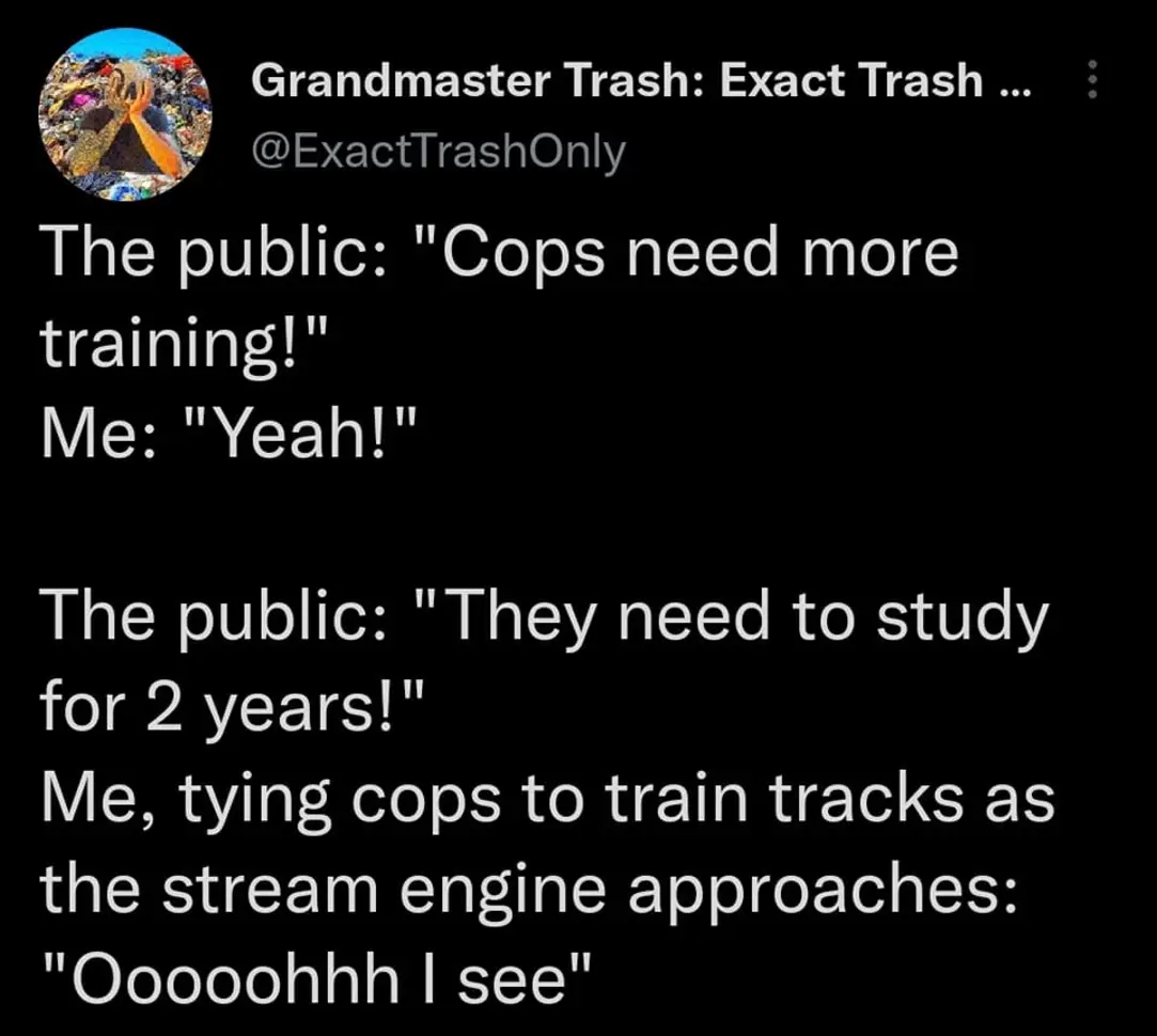 This meme is a humorous exchange between a student and a police officer. The student is asking for a simple explanation of a complex topic, and the officer responds with a sarcastic and absurdly detailed explanation, as if he's trying to teach the student how to build a spaceship. The text reads: "The student: 'Can you explain why the cops need more training?' The officer: 'Okay, let me explain why we need to teach you how to fly a spaceship...'"