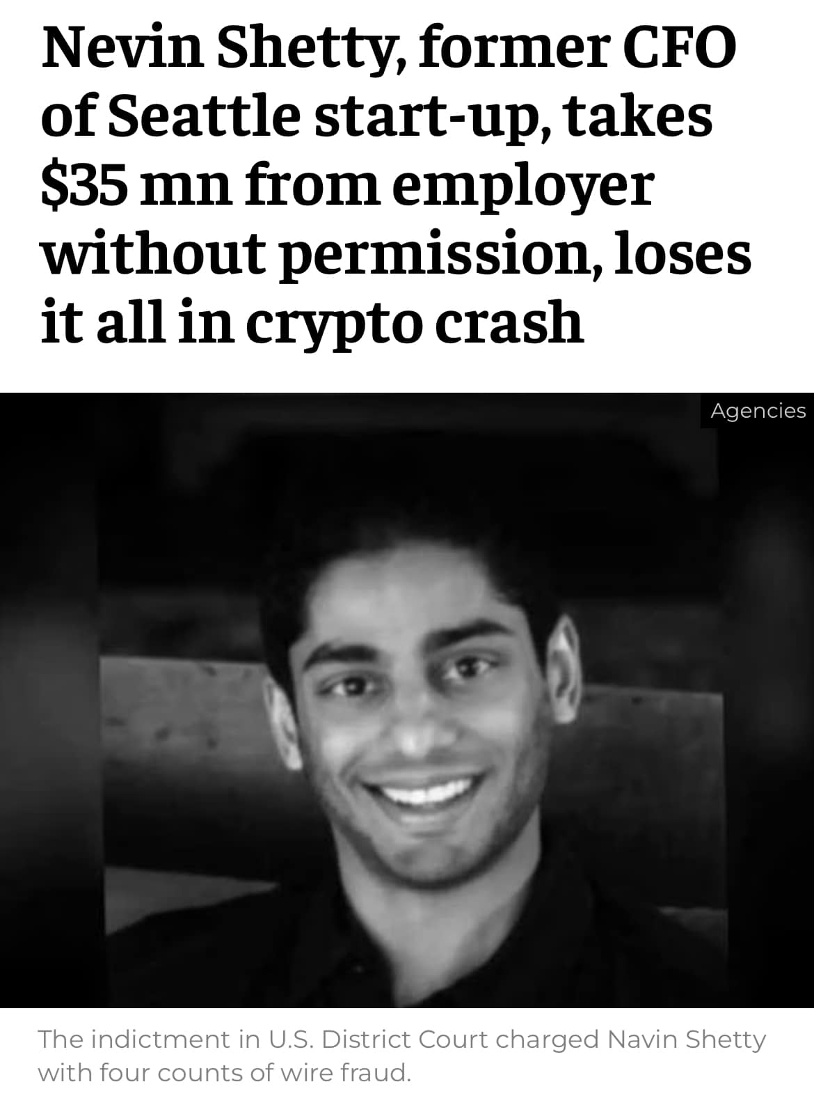 The meme is a screenshot of a news article with a headline that reads "Influencer Dies After Taking Part in Bitcoin 'Giveaway' Scam". Below the headline is a photo of a person with a goofy expression, and the caption "When you're trying to scam people out of their Bitcoin but end up scamming yourself" is written above the photo.