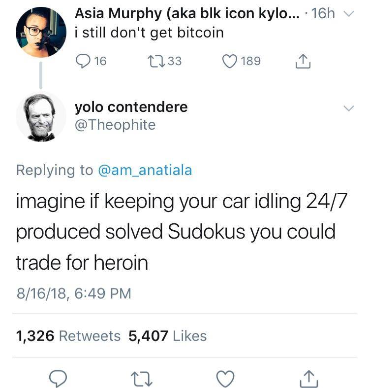 This meme is a screenshot of a Twitter conversation where a user named @Theophite responds to a user named @yolocontender with a sarcastic comment about a hypothetical situation where someone is trying to download a pirated version of the video game "Grand Theft Auto V" (GTA V) on a pirate website. The user says "In GTA V, you could trade heroin for GTA dollars". The response is a joke about a situation where someone is trying to download a pirated version of the game GTA V on a pirate website, and the user is jokingly saying that in the game, you could trade heroin for GTA dollars.