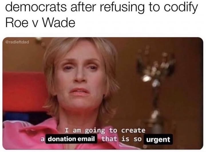 This meme is a humorous take on the 2022 Supreme Court decision to overturn Roe v. Wade, which was a major reversal of abortion rights in the United States. The meme features a still image of a character from the TV show "Parks and Recreation" with a quote "I'm going to go ahead and say that I'm only going to say this once, because I say things once, and then I say them again." However, the actual quote is replaced with "I'm going to go ahead and say that I'm going to go ahead and say that I'm only going to say that I'm only going to say that I'm only going to say this." The meme is captioned "Democrats after Roe v. Wade" and "Republicans after Roe v. Wade".