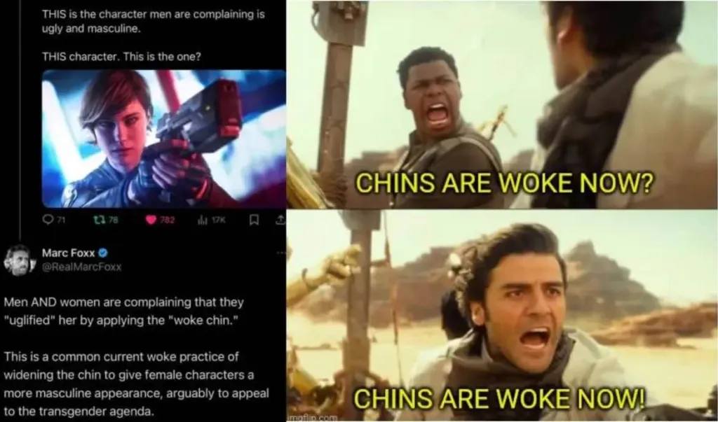This meme is a humorous comparison between a character from the movie "Star Wars: The Rise of Skywalker" (Kylo Ren) and a character from the movie "Star Wars: The Last Jedi" (Kylo Ren) with a similar haircut. The meme juxtaposes the two characters with the caption "Kylo Ren is the most ' woke' character in the Star Wars universe" and "Kylo Ren is the most 'woke' character in the Star Wars universe" with a quote "Kylo Ren is the most 'woke' character in the Star Wars universe" and "Kylo Ren is the most 'woke' character in the Star Wars universe".