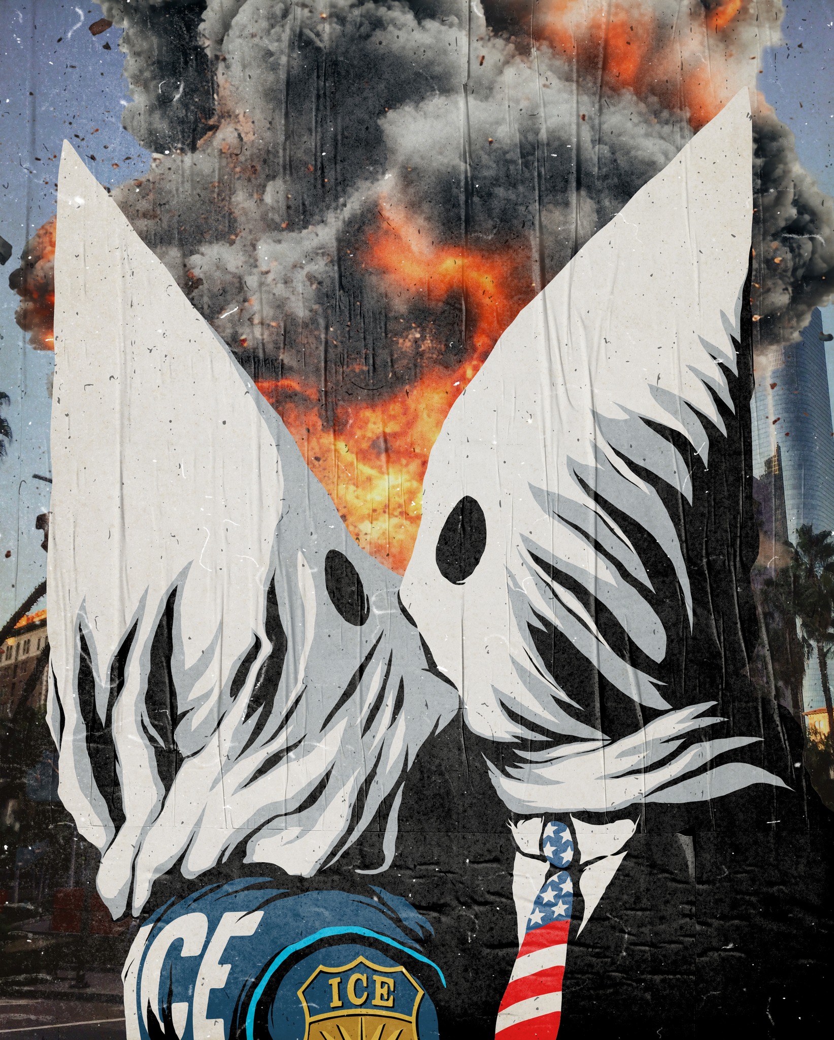 The meme features a picture of a white, ghostly figure with a large, gaping hole in its face, wearing a suit and tie with an American flag pattern. The figure is likely a reference to the "Ku Klux Klan" (KKK), a white supremacist group. The text "I can see for miles" appears in the image, but is actually a misquote of the song "I Can See for Miles" by The Who.