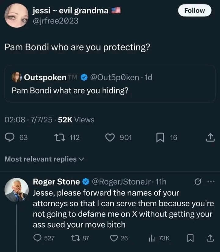 The meme is a screenshot of a Twitter conversation between a user named "jessi" and a user named "Outspoken" who is responding to a question about who is protecting them. The user "jessi" is asking for a response from...