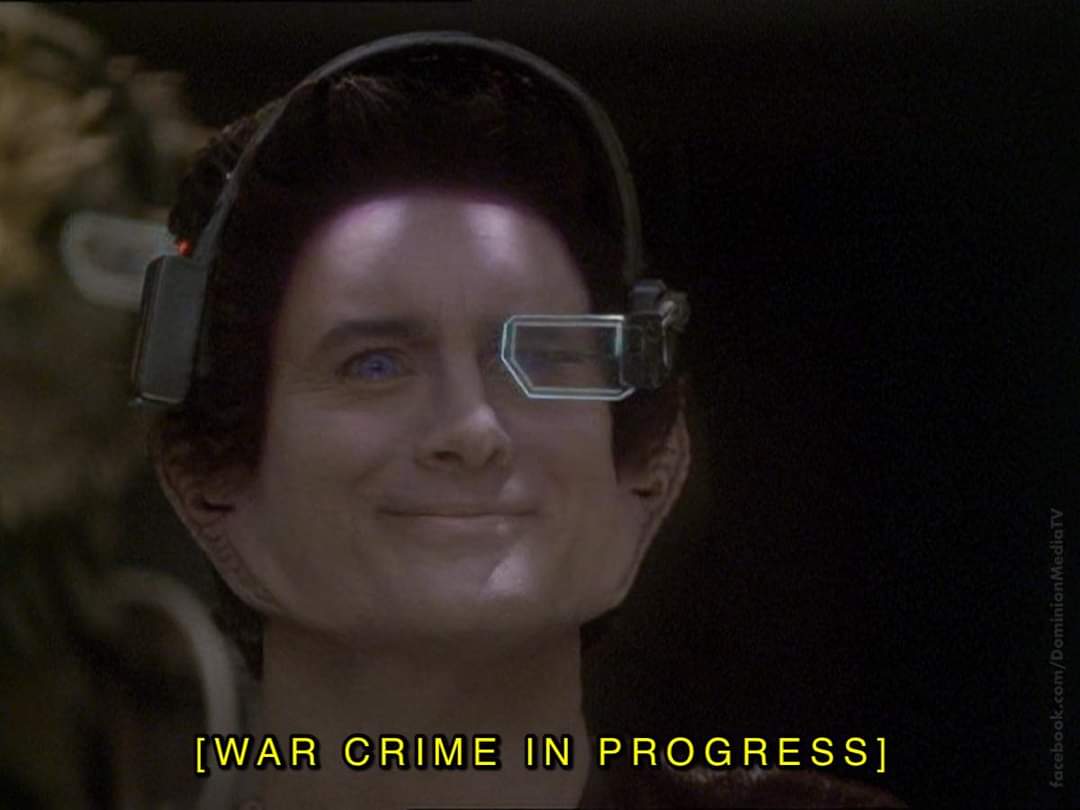 The meme is a still image from the Star Trek: The Next Generation episode "The