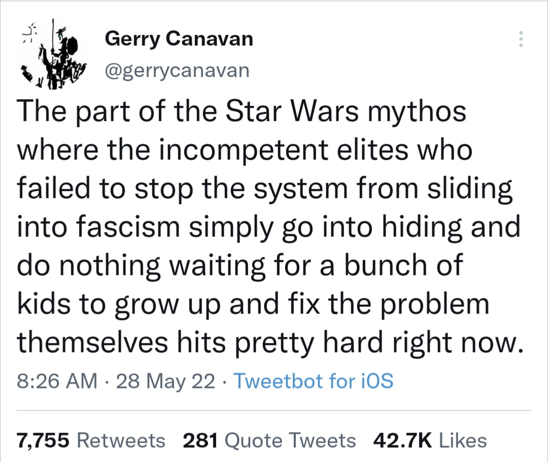 The meme is a quote from a Star Wars character, specifically a quote from the character of Grand Moff Tarkin. It is a commentary on the lack of intelligence and the dangers of fascism in the Star Wars universe. The qu...