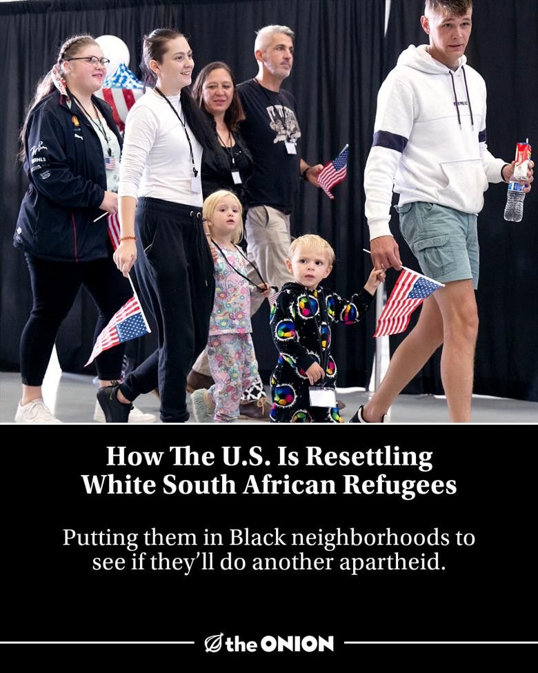 This meme is a satirical commentary on the concept of "White South African refugees" being accepted by the US, while the idea of African Americans being accepted in South Africa is not. The text "How the U.S. is reset...