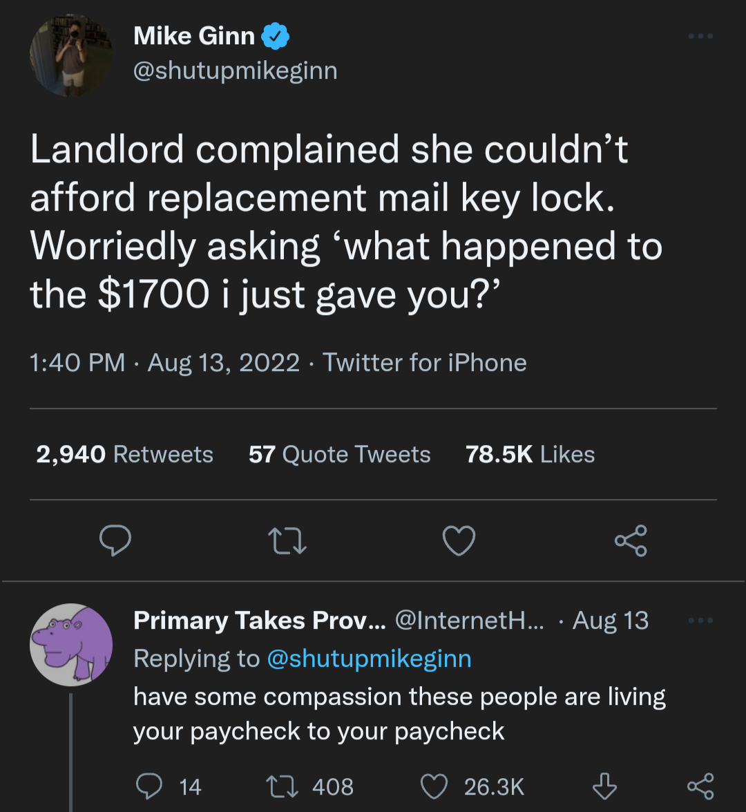 This meme is a humorous exchange between a landlord and a tenant. The tenant is asking the landlord to explain the reason for a $1700 charge, and the landlord responds with a non-sequitur about a hypothetical situation where a tenant is asking for an explanation of a $1700 charge.