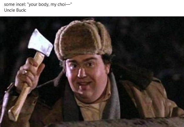 The meme is a still image from the 1983 film "The Thing" where a character, a Norwegian scientist, is being attacked by a shape-shifting alien. The image shows the scientist holding a hatchet and looking terrified. The text in the image reads: "Some people are like, 'I'm going to eat your face.' And then there's me: 'I'm going to eat your face, and then I'm going to cut it off.'"