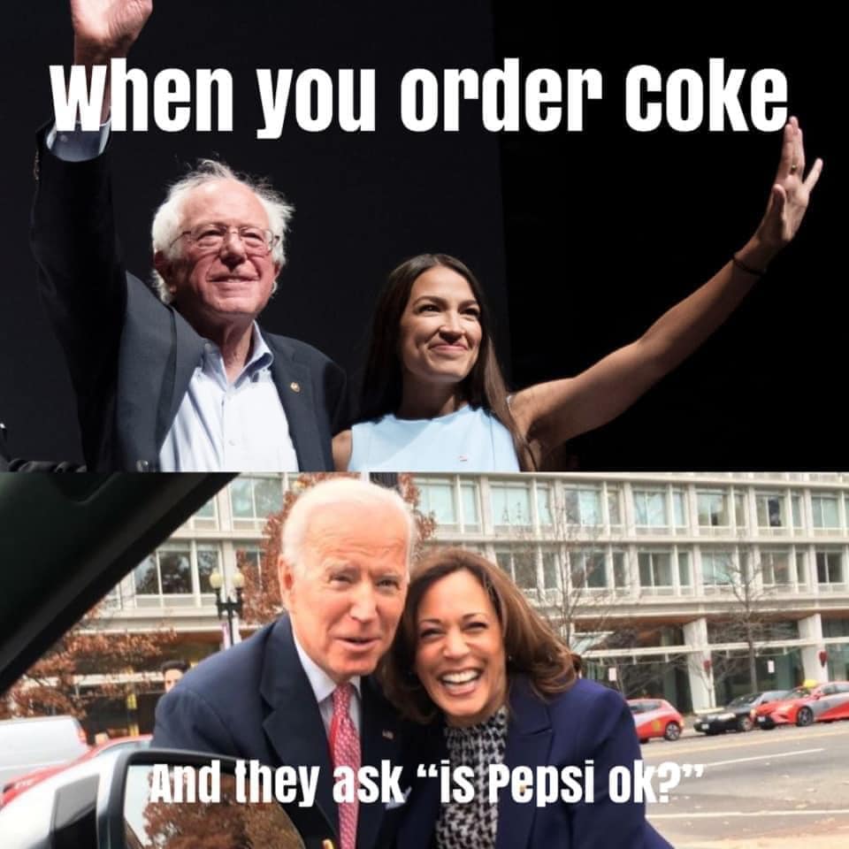 This meme is a play on a common scenario where someone orders a drink with a specific type of sugar or sweetener, but the server or bartender gets it wrong. The meme shows Bernie Sanders and Elizabeth Warren (or sometimes other politicians) in a photo, but the text "when you order coke" appears above them, and "and they ask is pepsi ok?" appears below. The implication is that the person who ordered a Coke (a type of soft drink) was given a Pepsi (a different type of soft drink) instead, and the server or bartender is asking if that's okay.