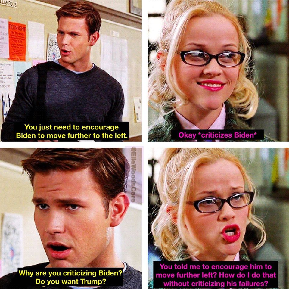 This meme is a screenshot from the TV show "Parks and Recreation" featuring the character April, who is known for her sarcastic and irreverent personality. In the meme, April is responding to someone who is criticizing Joe Biden, saying "You just need to encourage Joe Biden to move further to the left." When the person responds with "You just need to encourage Joe Biden to move further to the left", April responds with "You just need to encourage Joe Biden to move further to the left". When the person responds with "You just need to encourage Joe Biden to move further to the left", April responds with "You just need to encourage Joe Biden to move further to the left".