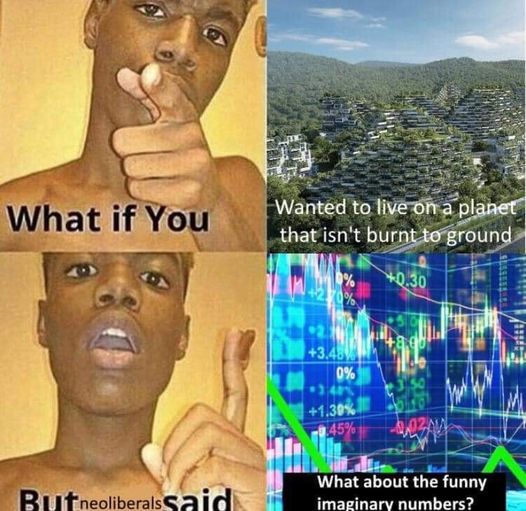 This meme is a humorous take on the concept of a "neoliberal" (a person who advocates for free market policies) living on a planet that's been completely burned to a crisp, with the implication that they would still want to live there despite the extreme conditions. The text "What if you lived on a planet that was completely and utterly destroyed, but neoliberalism was still a thing?" is overlaid on an image of a devastated landscape.