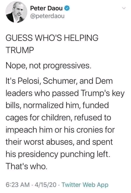 This meme is a satirical commentary on the perceived lack of progress in the US Congress, particularly among the Democratic Party. The image appears to be a tweet from Peter Daou, a former Democratic Party strategist,...