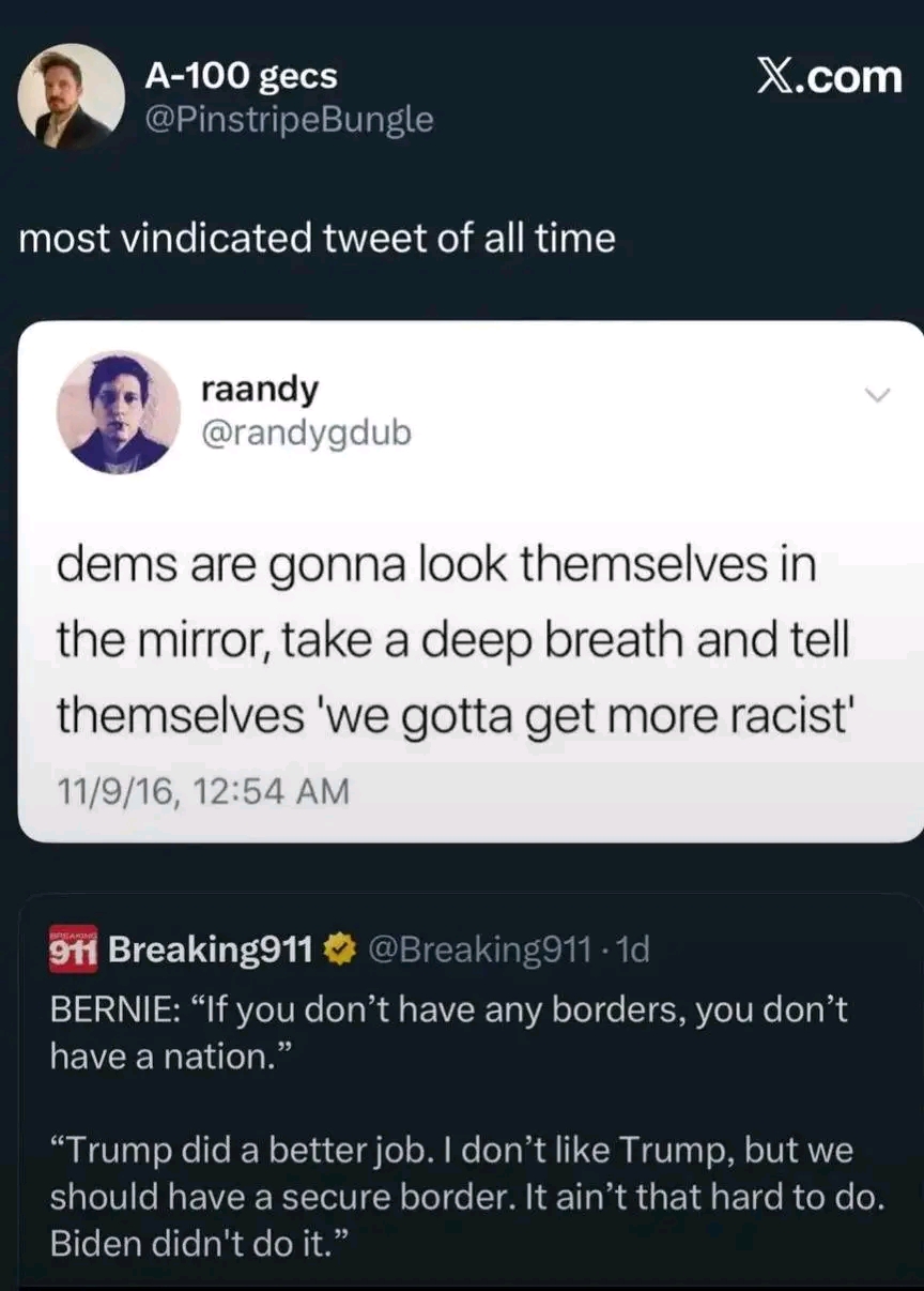 This meme is a satirical commentary on the current state of the Democratic Party and its relationship with its liberal and progressive constituents. The image is a screenshot of a Twitter thread where a user, @randygd...