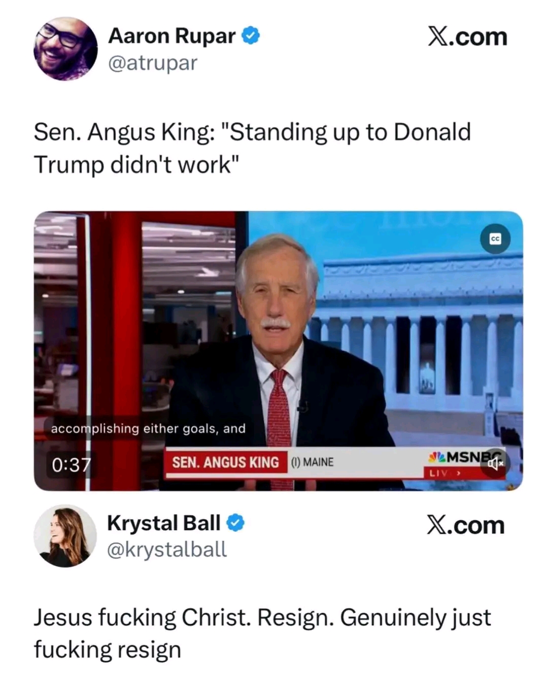 This meme is a screenshot of a news article about a senator's statement on the lack of work being done by the current administration. The article is accompanied by a tweet from a senator's account, which is a response...
