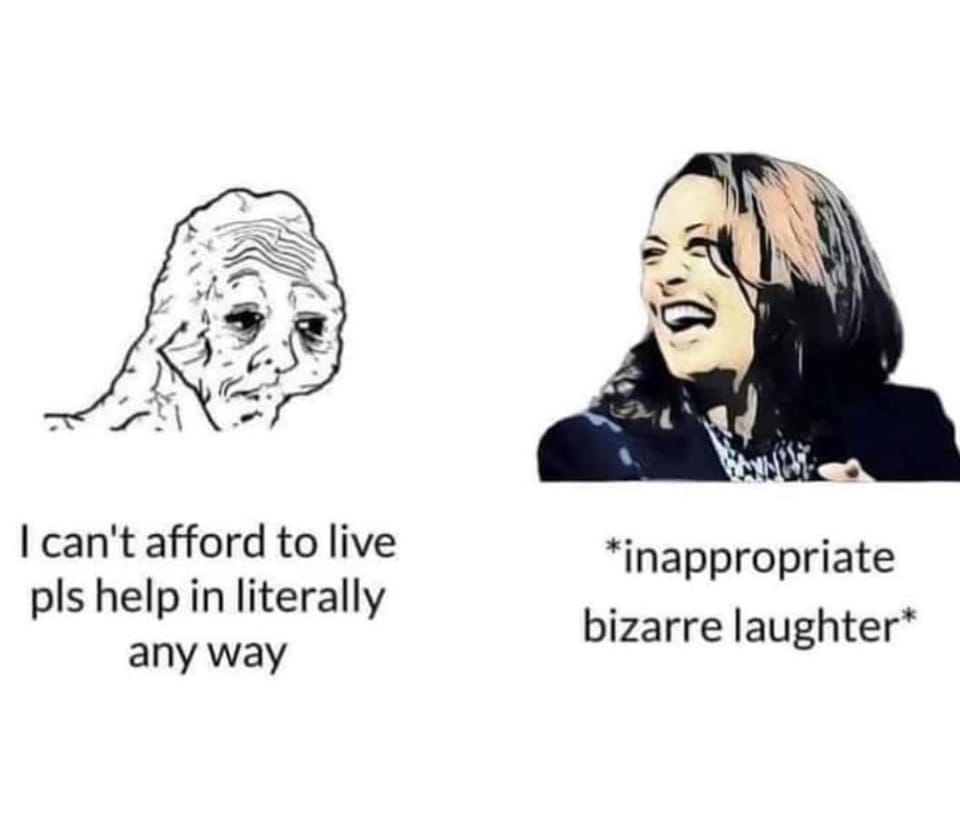This meme features a split-screen image with two contrasting reactions to a situation. On the left, a character with a confused and worried expression is shown with the text "I can't afford to live, pls help in literally any way". On the right, a character with a happy and carefree expression is shown with the text "*inappropriate* bizarre laughter". The meme is likely poking fun at the idea that someone's response to a serious problem (not being able to afford to live) is met with an absurd and humorous response (bizarre laughter).
