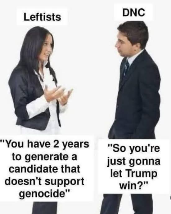 The meme satirizes the leftists' and the Democratic National Committee (DNC) being accused of having a two-year window to generate a candidate that will not be a Trump- like. The leftists are saying that they have two...