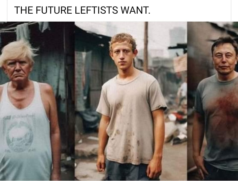 This meme is a humorous commentary on the perceived differences between the idealized "leftist" or "progressive" social movements and the actual, often disheveled and rougher-looked people who might be associated with these movements. The image shows three people, each with a very different appearance, with the text "THE FUTURE LEFTISTS WANT" above them. The meme is likely meant to be humorous and satirical, poking fun at the idea that certain individuals might be seen as representing the "future" of the left or leftists.
