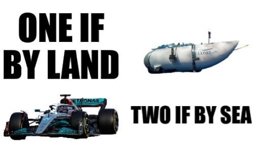 This meme is a play on the "if by land" and "if by sea" phrase, which is a reference to a famous phrase from the 18th century. The meme uses a picture of a boat and a car to make a humorous comparison between the two, with the text "one if by land" and "two if by sea" written above and below the images. The phrase is a reference to a famous poem by the American poet and writer, and the meme is a clever play on words to make a humorous comparison between the two.