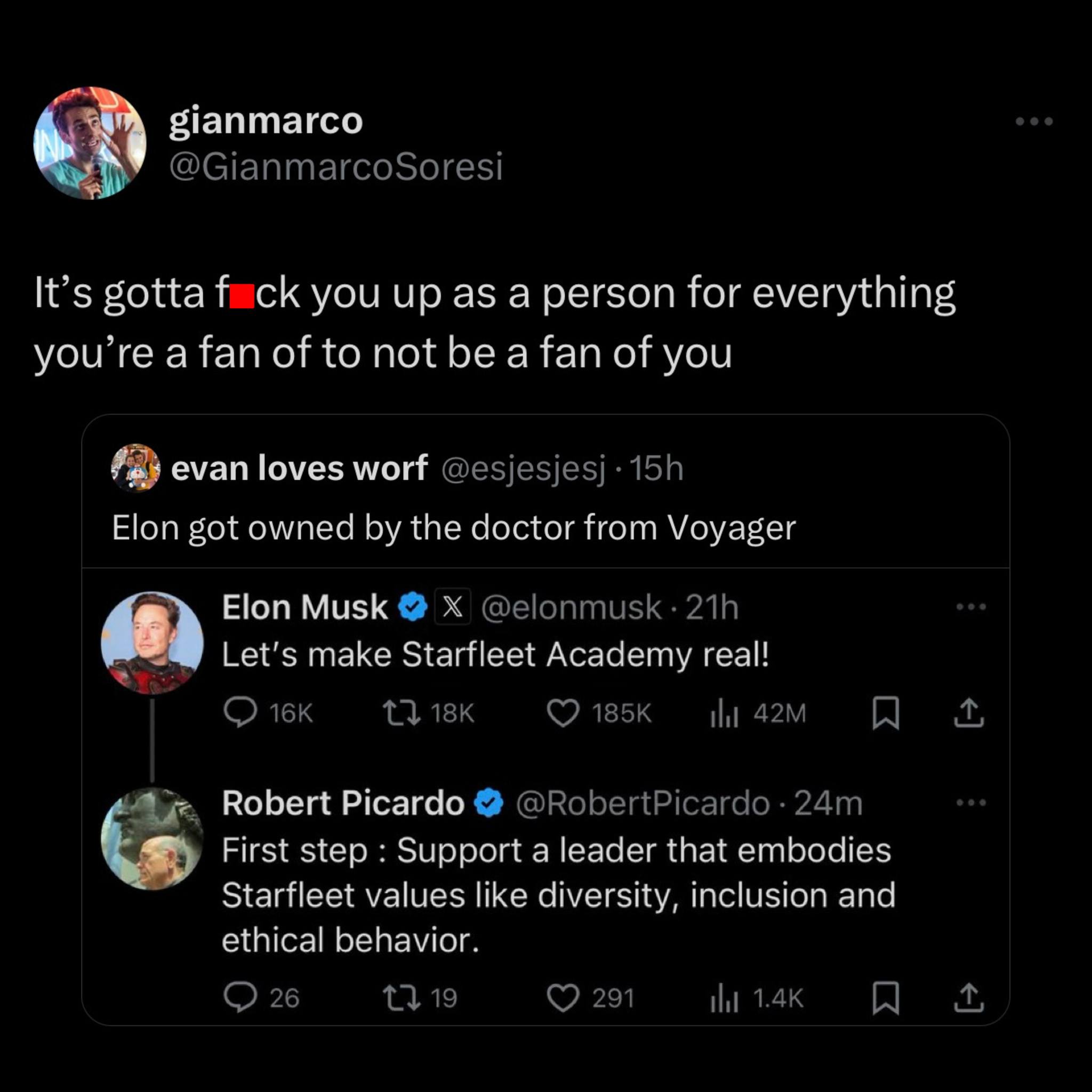 The meme is a screenshot of a Twitter conversation where a user (gianmarco) responds to a tweet that says "it's okay to not be okay" with a sarcastic comment about how it's not okay to not be okay. The user's response is a quote of a popular song lyric ("it's okay to not be okay") with a humorous twist, saying "it's okay to not be okay, but it's not okay to not be okay".